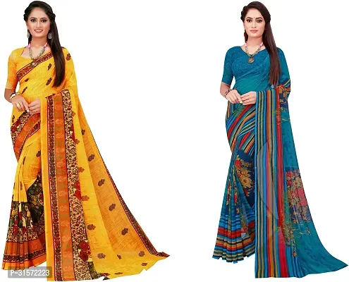 Stylish Georgette Multicoloured Printed Saree with Blouse piece For Women Pack Of 2