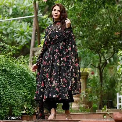 Elegant Georgette Black Full Sleeves Floral Print Gown With Dupatta Set For Women-thumb3