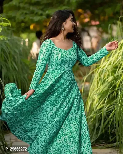 Elegant Georgette Green Full Sleeves Printed Gown For Women-thumb0
