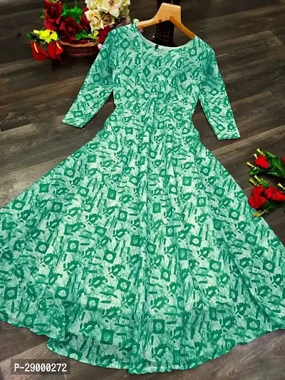 Elegant Georgette Green Full Sleeves Printed Gown For Women-thumb2