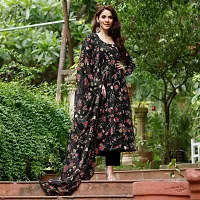 Elegant Georgette Black Full Sleeves Floral Print Gown With Dupatta Set For Women-thumb1