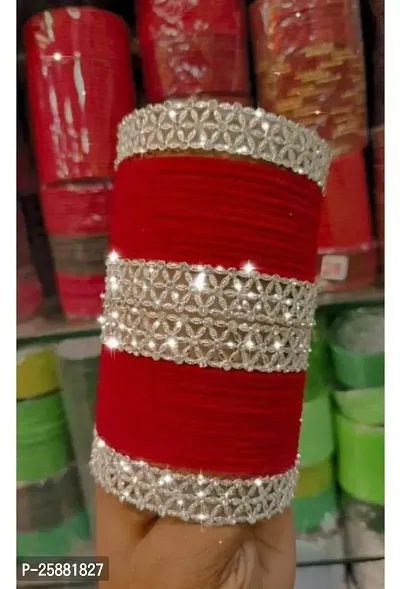 Elegant Red Metal American Diamond Bangles For Women-thumb0