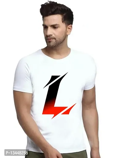 BQF MENS WHITE PRINTED ROUND NECK TSHIRT-SELF DESIGN A-Z LETTER-thumb0