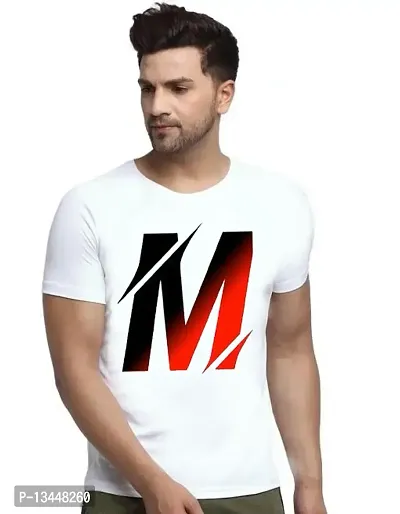 BQF MENS WHITE PRINTED ROUND NECK TSHIRT-SELF DESIGN A-Z LETTER-thumb0