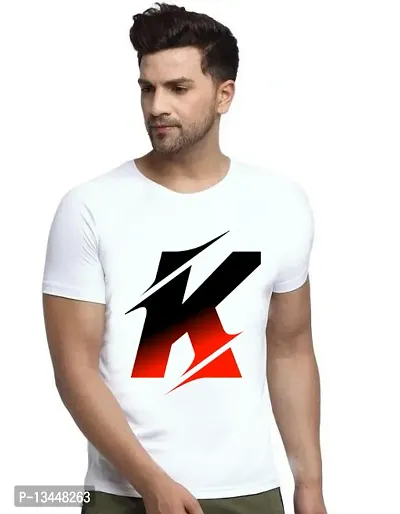 BQF MENS WHITE PRINTED ROUND NECK TSHIRT-SELF DESIGN A-Z LETTER-thumb0