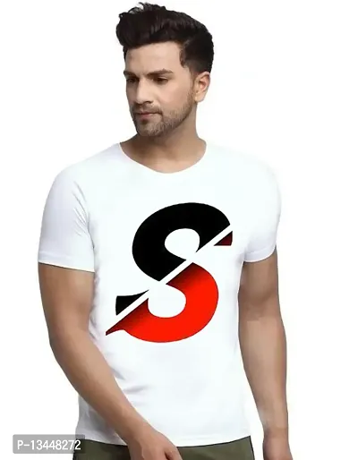 BQF MENS WHITE PRINTED ROUND NECK TSHIRT-SELF DESIGN A-Z LETTER