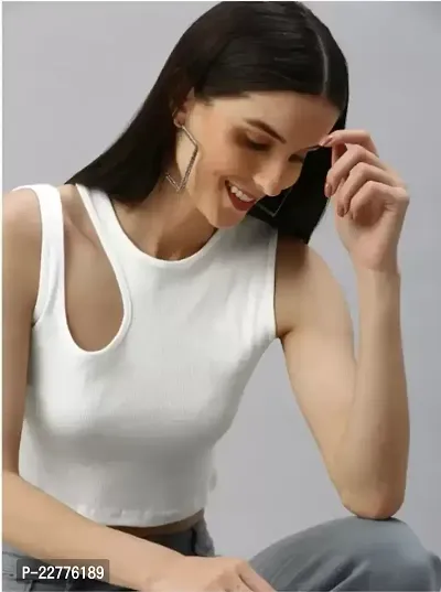 White Shoulder Cut Top For Women-thumb0