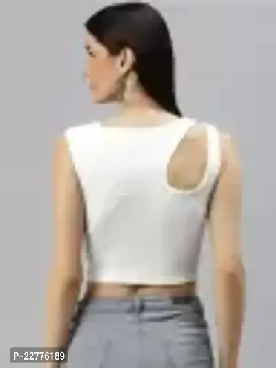 White Shoulder Cut Top For Women-thumb2
