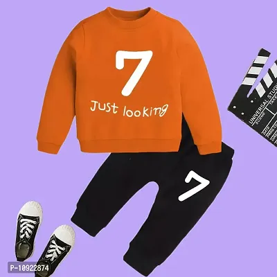 Kids Winter Wear Sweatshirt Trackpant Girls   Boys Kids Clothing Set - Rust-Black-thumb0