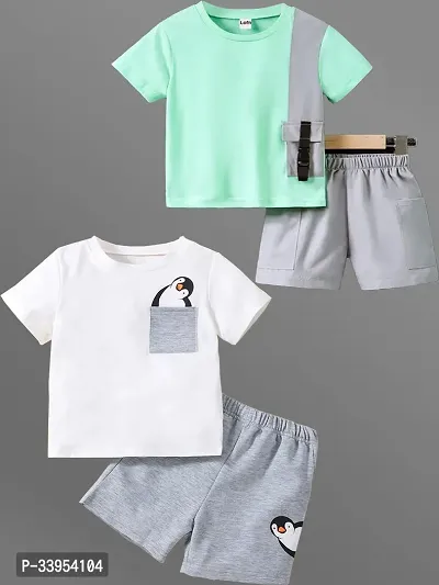 Fabulous Cotton Blend Printed T-Shirts with Shorts For Boys Combo Of 2-thumb0