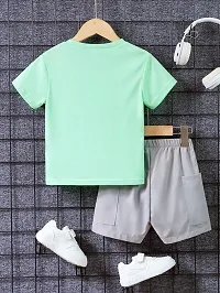 Stylish Green Cotton T-Shirts With Shorts Clothing Set For Boys-thumb1