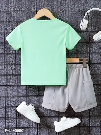 Stylish Green Cotton T-Shirts With Shorts Clothing Set For Boys-thumb2