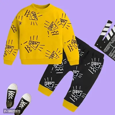 Kids Winter Wear Sweatshirt Trackpant Girls   Boys Kids Clothing Set - Mustard-Black-thumb0