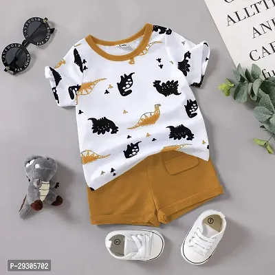 Stylish White Cotton T-Shirts With Shorts Clothing Set For Boys