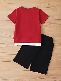 Stylish Red Cotton T-Shirts With Shorts Clothing Set For Boys-thumb1