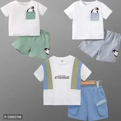 Fabulous Cotton Blend Printed T-Shirts with Shorts For Boys Combo Of 3-thumb0