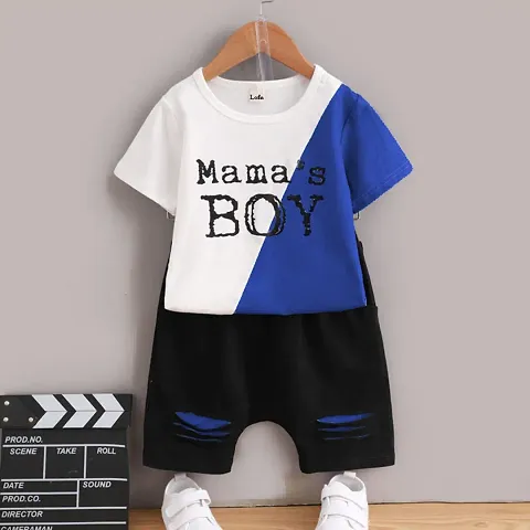 Trendy Printed Cotton Blend T-Shirts with Shorts For Boys