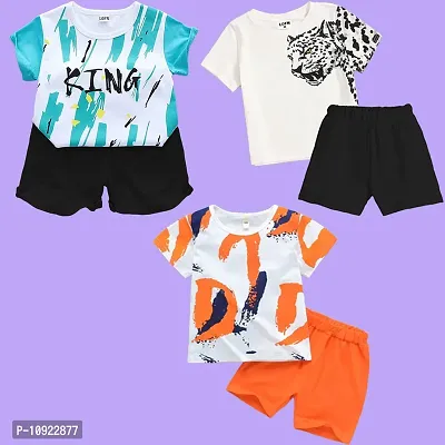 Stylish Multicoloured Printed Tshirt With Shorts Pack Of 3-thumb0