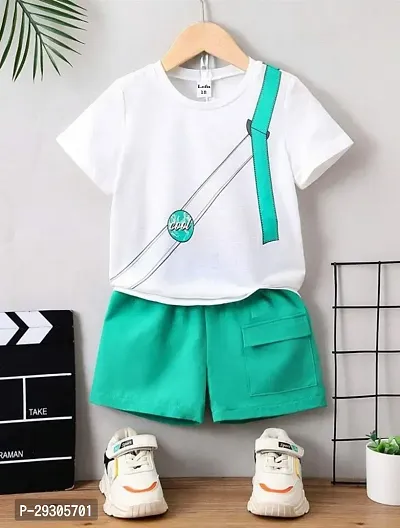 Stylish White Cotton T-Shirts With Shorts Clothing Set For Boys-thumb0