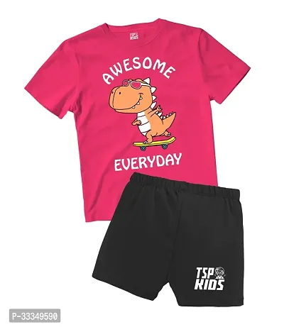 Trendy Pink Cotton Printed T-Shirts With Shorts For Boys-thumb0