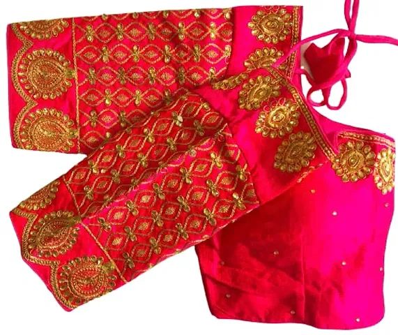 Sumaira Tex Women's Silk Embroidery Coding Multi Work Readymade Saree Blouse