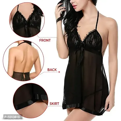 Women Fancy Lace Baby Doll Dresses Black Color With Panty-thumb0