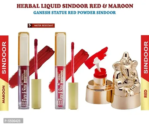 Kum Kum Herbal Ganesh Statue Red Powder Sindoor & Liquid Sine Sindoor Red and Maroon