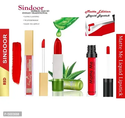 Kum Kum Herbal Liquid Red Sindoor & Aloevera Red Matte Lipstick & Ultra Smooth Matte Me Liquid Red Lipstick-thumb0