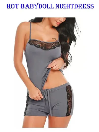 Hot Womens  Girls Nightgown Hot Sleepwear Sling Dress Baby doll Lingerie Honeymoon/First Night/Anniversary Bridal Nightdress Grey Color