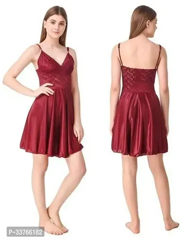 Stylish Fancy Satin Baby Doll Dress For Women-thumb0