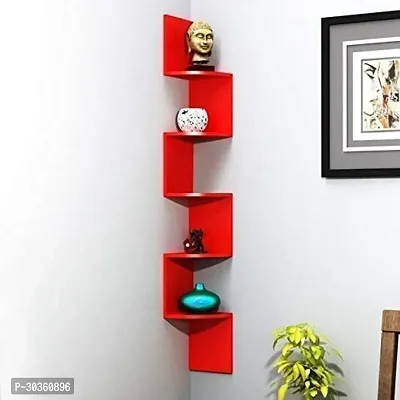 Wooden Fancy Zigzag Wall Mount Floating Corner Wall Hanging Shelf Wall Rack (Color -Red)-thumb0