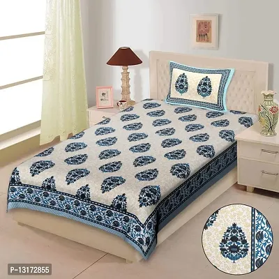 Beautiful Cotton Printed Single Bedsheet With One Pillow Cover-thumb0