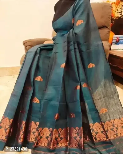 Beautiful Blue Cotton Silk Saree with Blouse piece For Women-thumb0