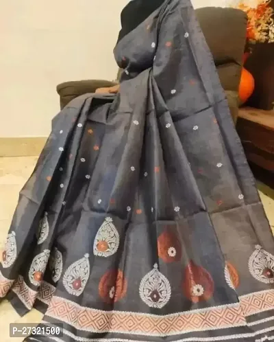 Beautiful Grey Cotton Silk Saree with Blouse piece For Women