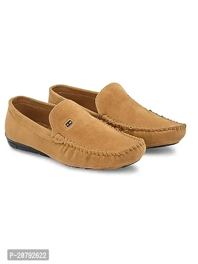 Stylish Beige Velvet Solid Loafers For Men