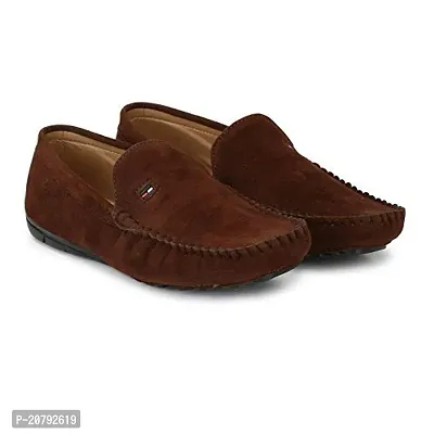 Stylish Brown Velvet Solid Loafers For Men-thumb0