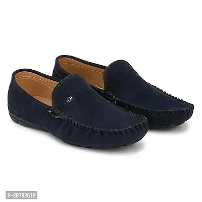 Stylish Navy Blue Velvet Solid Loafers For Men-thumb0