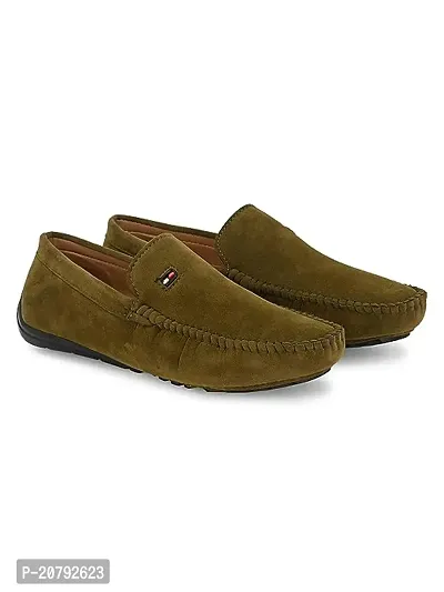 Stylish Olive Velvet Solid Loafers For Men