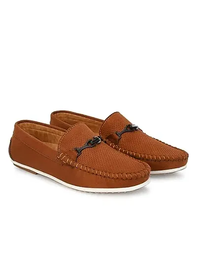 Stylish Tan Velvet Solid Loafers For Men