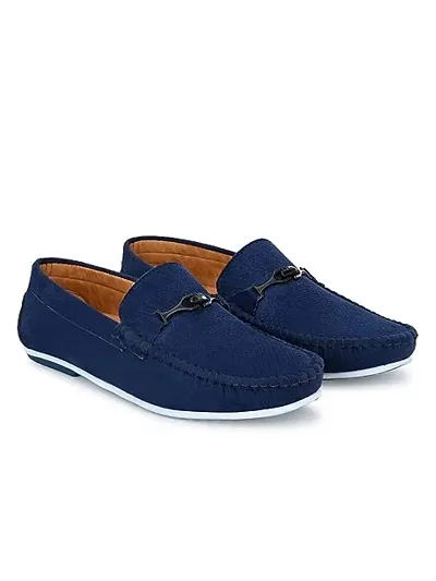 Stylish Blue Velvet Solid Loafers For Men