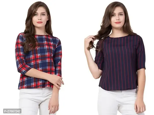 Stylish Multicoloured Crepe Checked Top For Women Pack Of 2