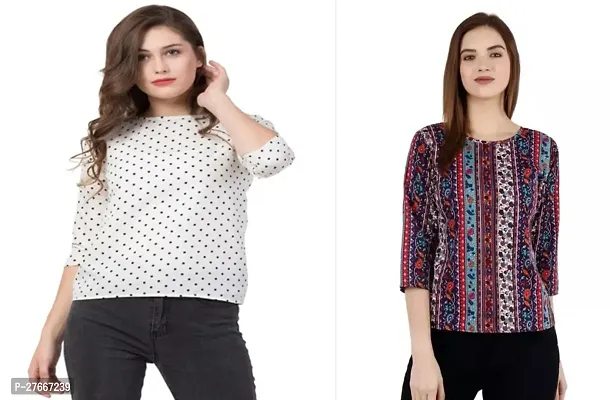 Stylish Multicoloured Crepe Printed Top For Women Pack Of 2