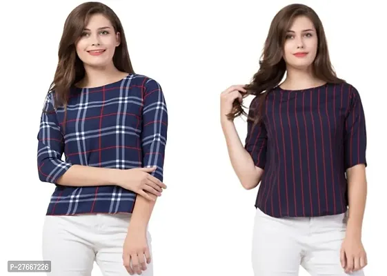 Stylish Multicoloured Crepe Checked Top For Women Pack Of 2