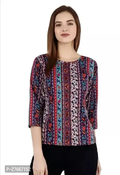 Stylish Multicoloured Crepe Printed Top For Women