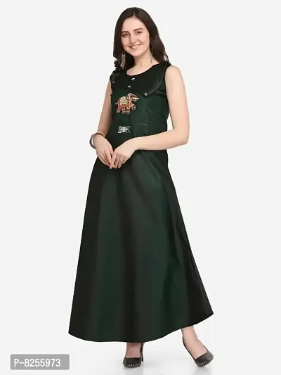 Styles Closet Taffeta silk dark green anarkali gown-thumb0