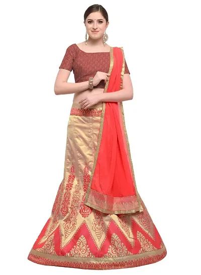 Attractive Brocade Semi Stitched Lehenga Choli For Women