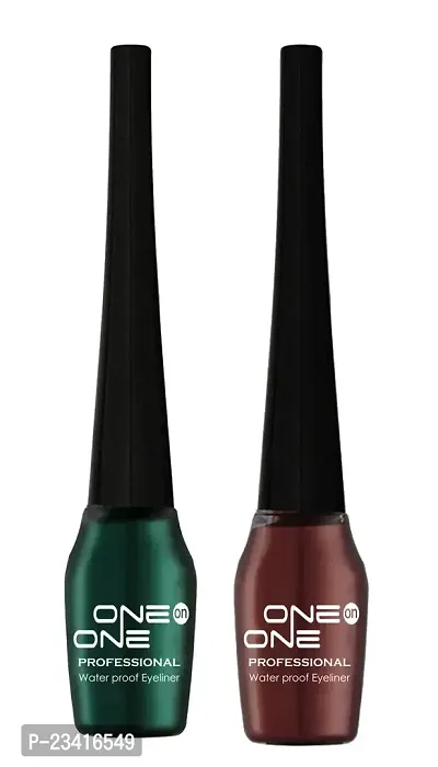 One on One Waterproof Liquid Eyeliner Set of 2 Green  Brown 5ml each-thumb0