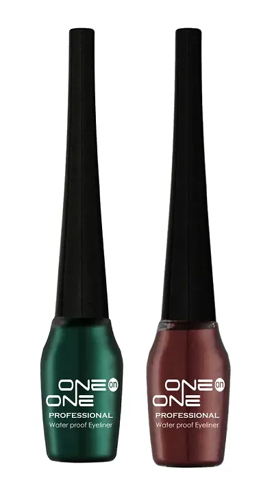 One on One Waterproof Liquid Eyeliner Set of 2 Green  Brown 5ml each