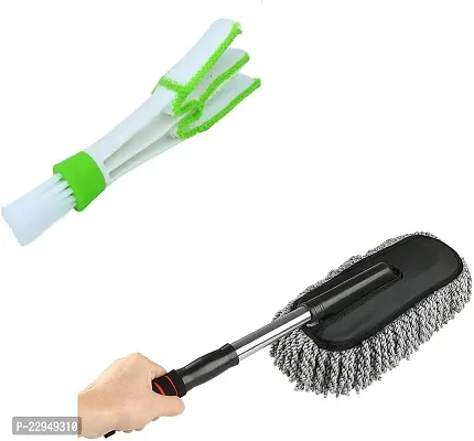 BizNap Microfiber Car Cleaning Duster And Car A/c Vents Cleaning Brush Combo Pack (Color can be Different)