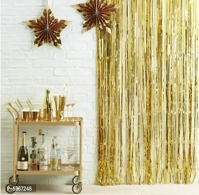 Golden Foil Curtain Pack of 2 for Birthday, Anniversary Marriage and Bachelorette Decoration(Made in India)-thumb0